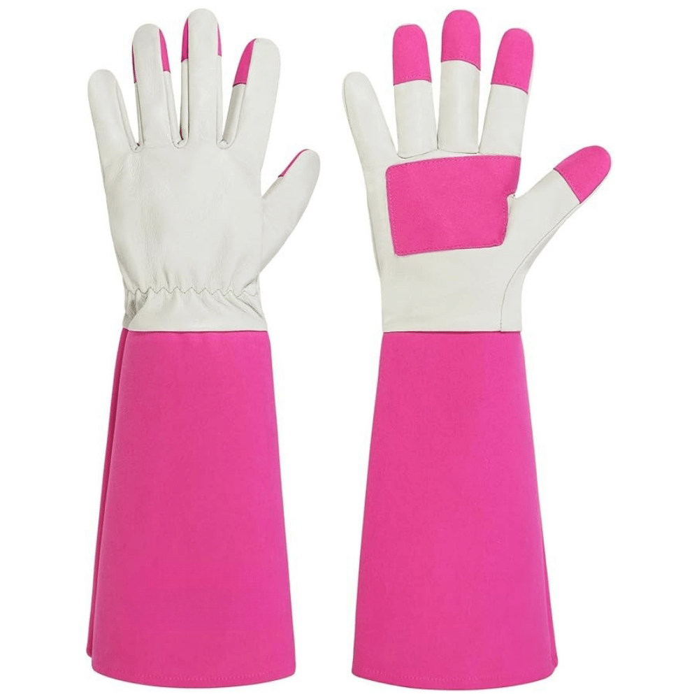 Untitled design - 2026-08-20T013504.712 Pink Long Cuff Leather Gardening Gloves - Image 1