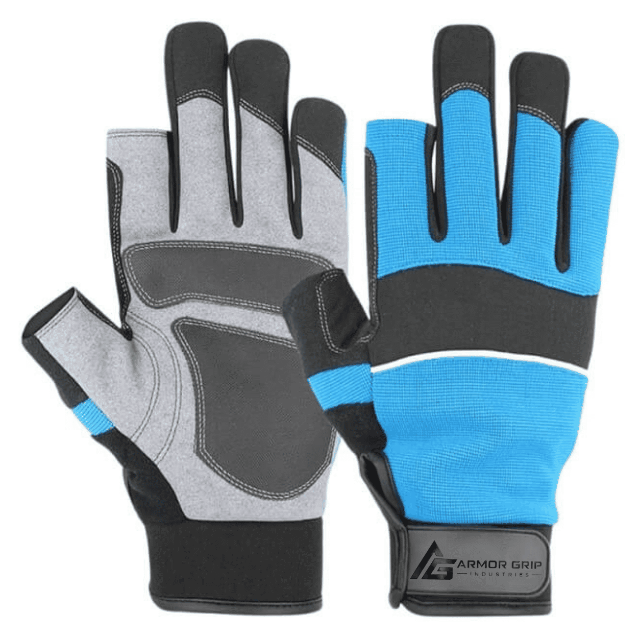 Untitled design (46) Blue and Grey Fingerless Mechanic Working Gloves - Image 1
