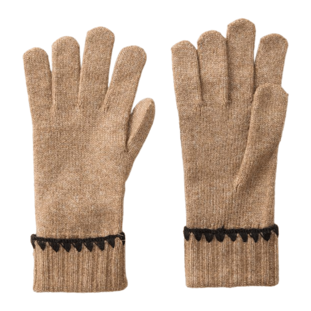 Untitled design (74) Brown Knitted Winter Gloves with Contrast Trim - Image 1
