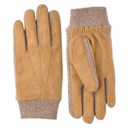 Tan Suede Gloves with Ribbed Cuffs