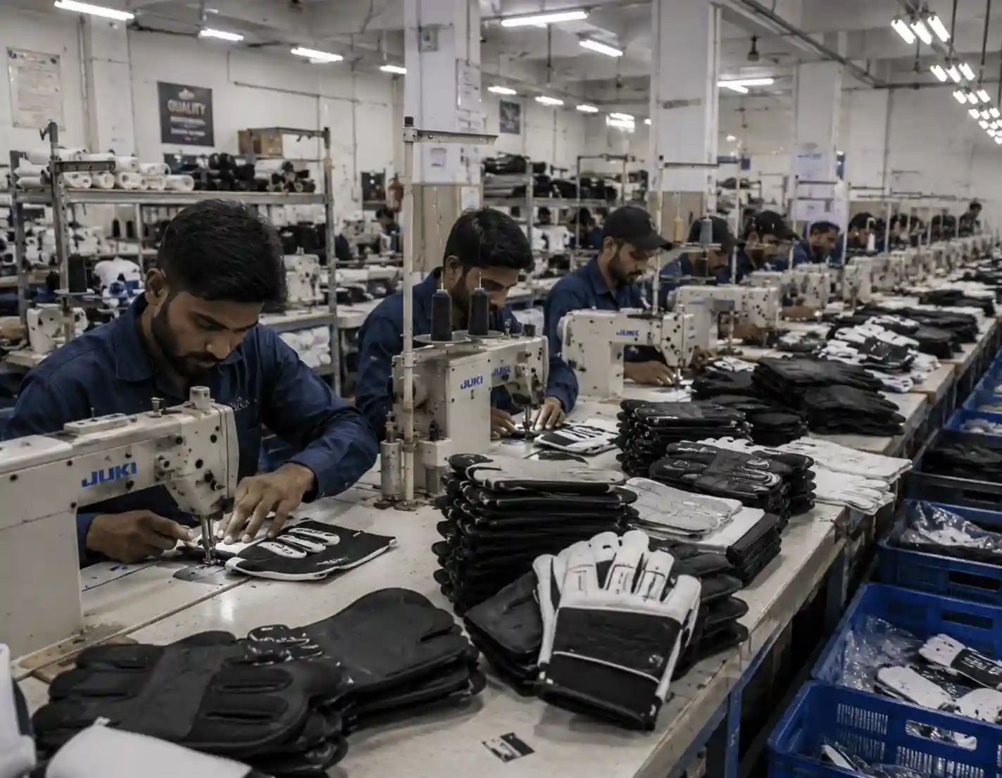 Glove manufacturing workers